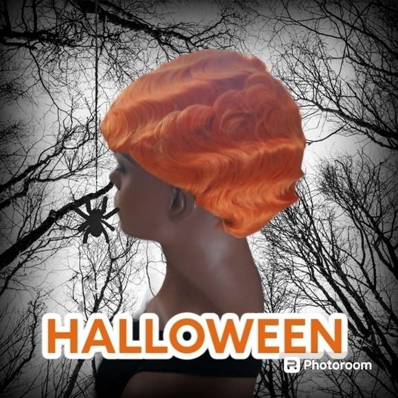 Orange Synthetic Short Wig Gothic Halloween - Picture 3 of 7